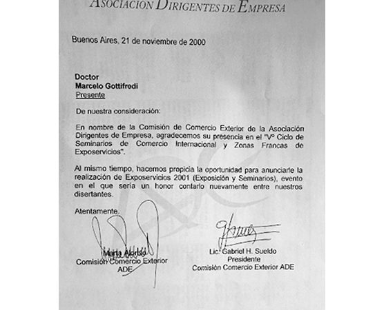 “Comercio Internacional y Zonas Francas” Invitación de un socio de “Estudio Gottifredi” a conversar sobre temas de la especialidad (noviembre 2.000) “Comercio Internacional y Zonas Francas” Invitación de un socio de “Estudio Gottifredi” a conversar sobre temas de la especialidad (noviembre 2.000)